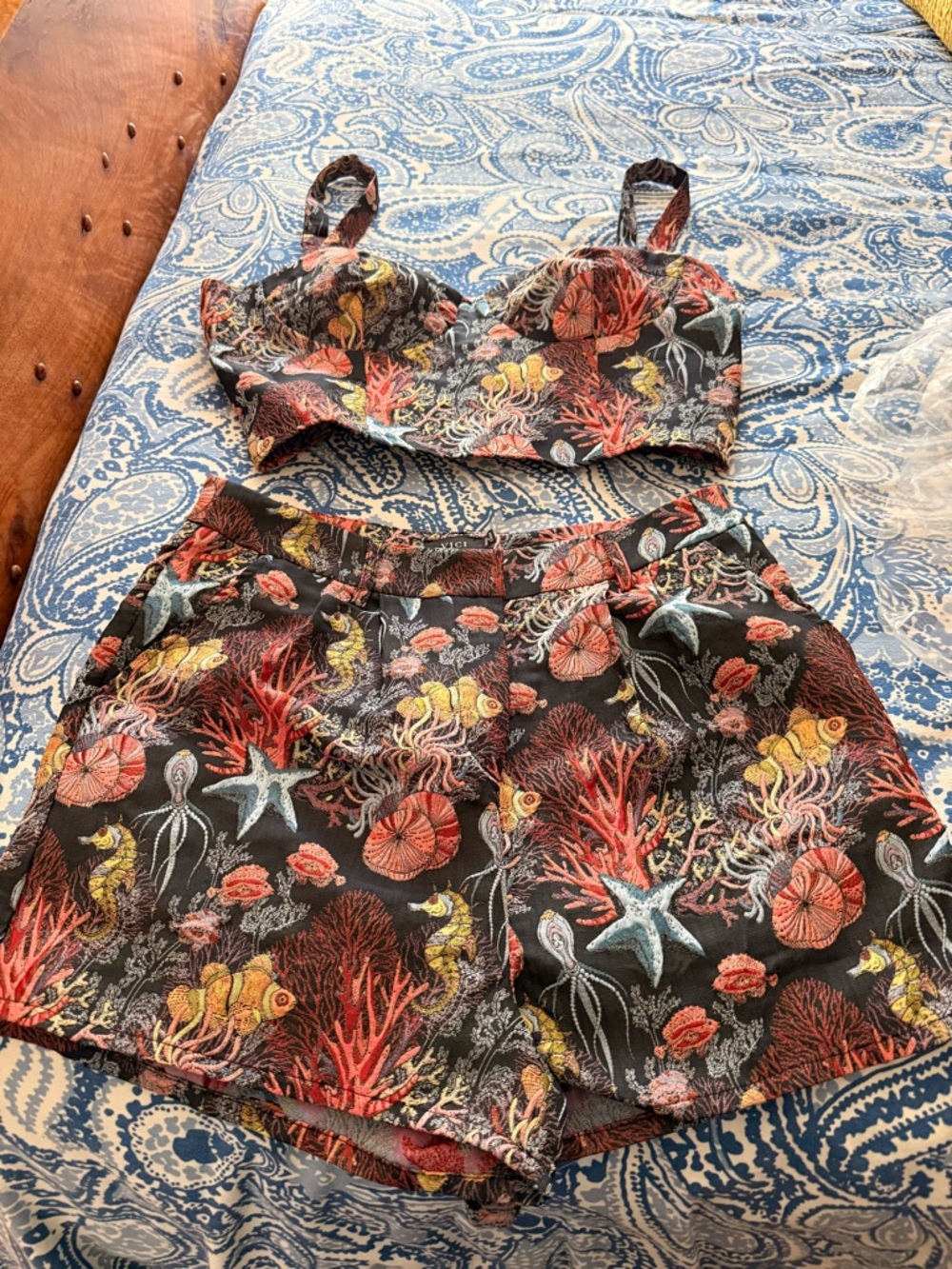 Vici Coral Reef Print crop top and shorts